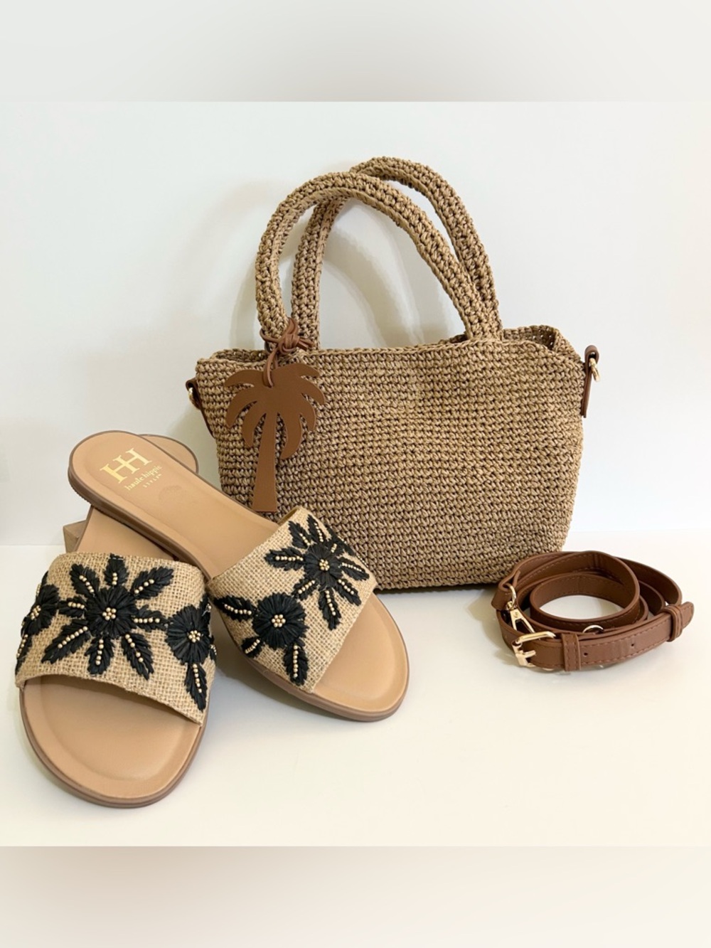 Haute Hippie Black Beaded Floral Slide Sandals in Natural Size 8. Bag separate